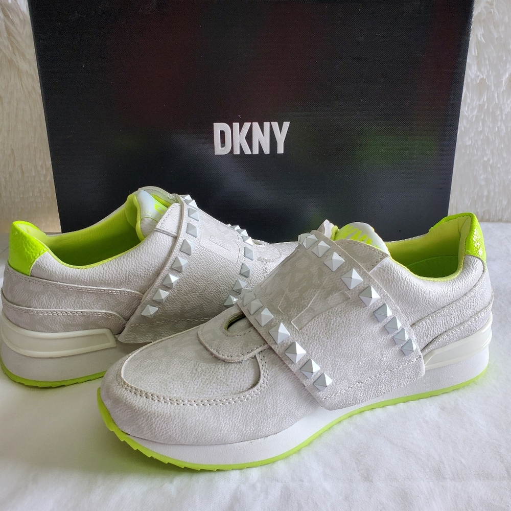 DKNY Marlin Studded white and neon yellow sneakers size 6